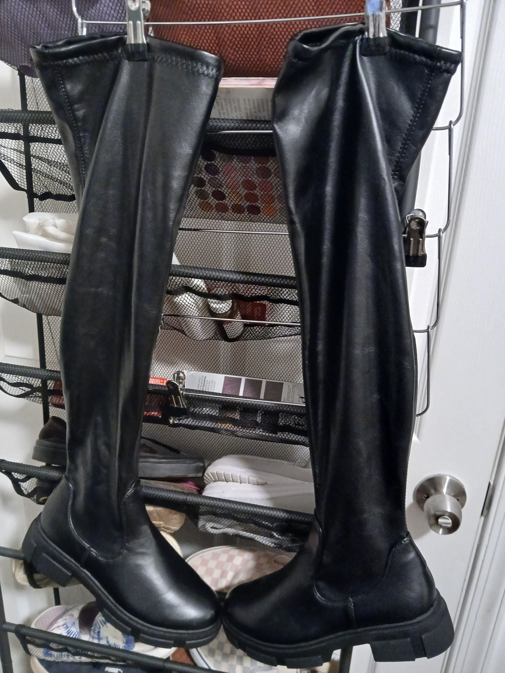 Black Over-the-Knee Faux Leather Boots - Women